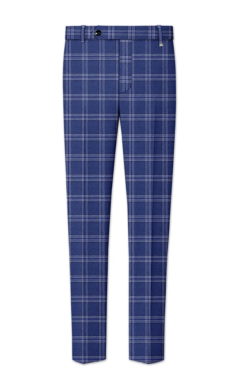Cloud Blue And White Plaid Tweed Stretchable Waistband Pant 4