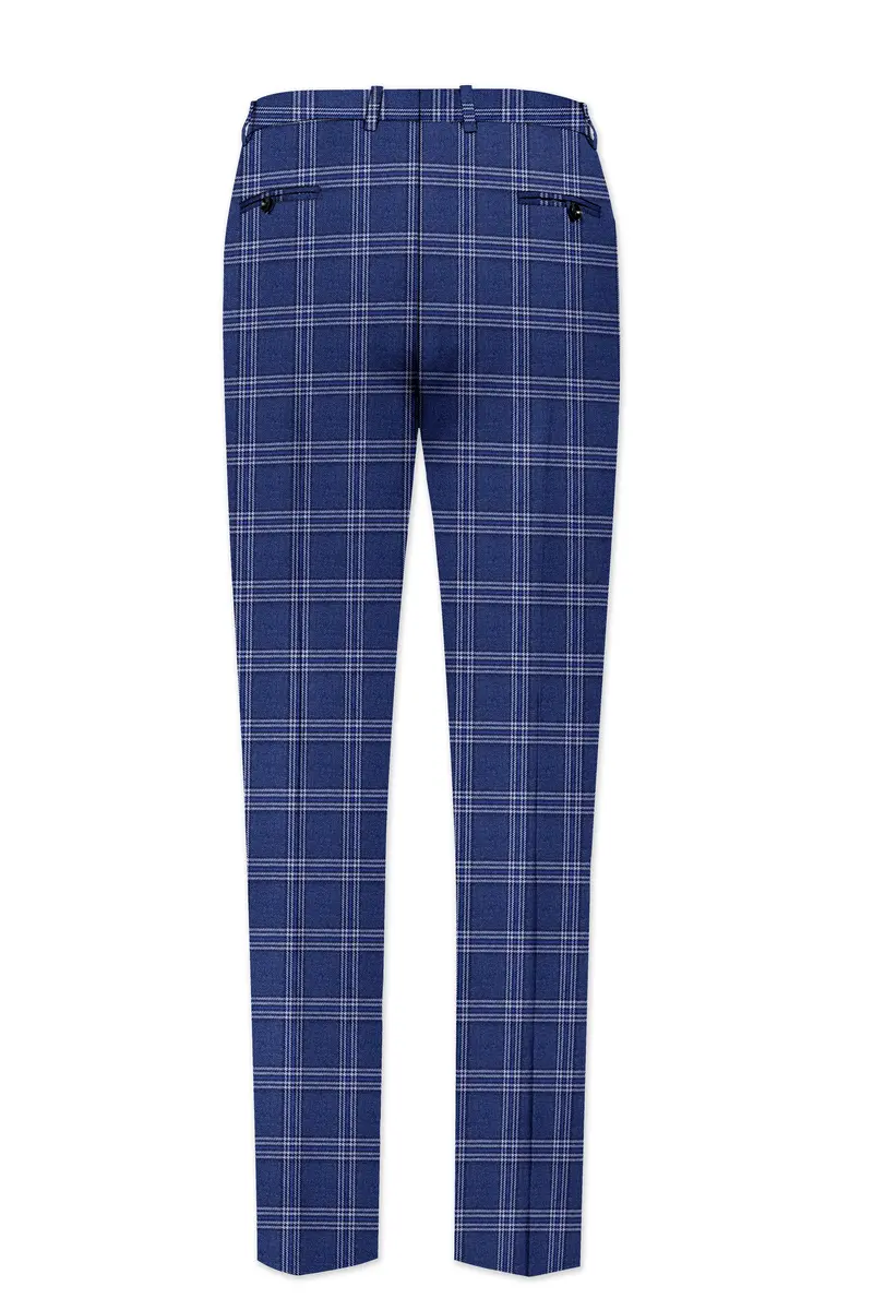 Cloud Blue And White Plaid Tweed Stretchable Waistband Pant 5