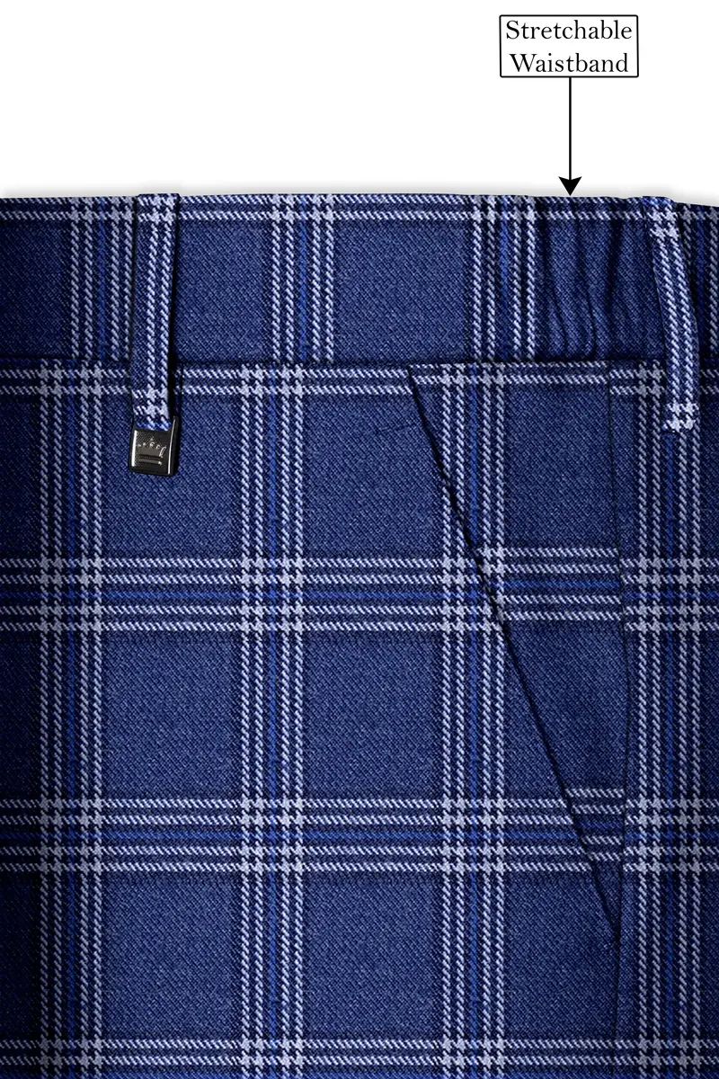 Cloud Blue And White Plaid Tweed Stretchable Waistband Pant 6