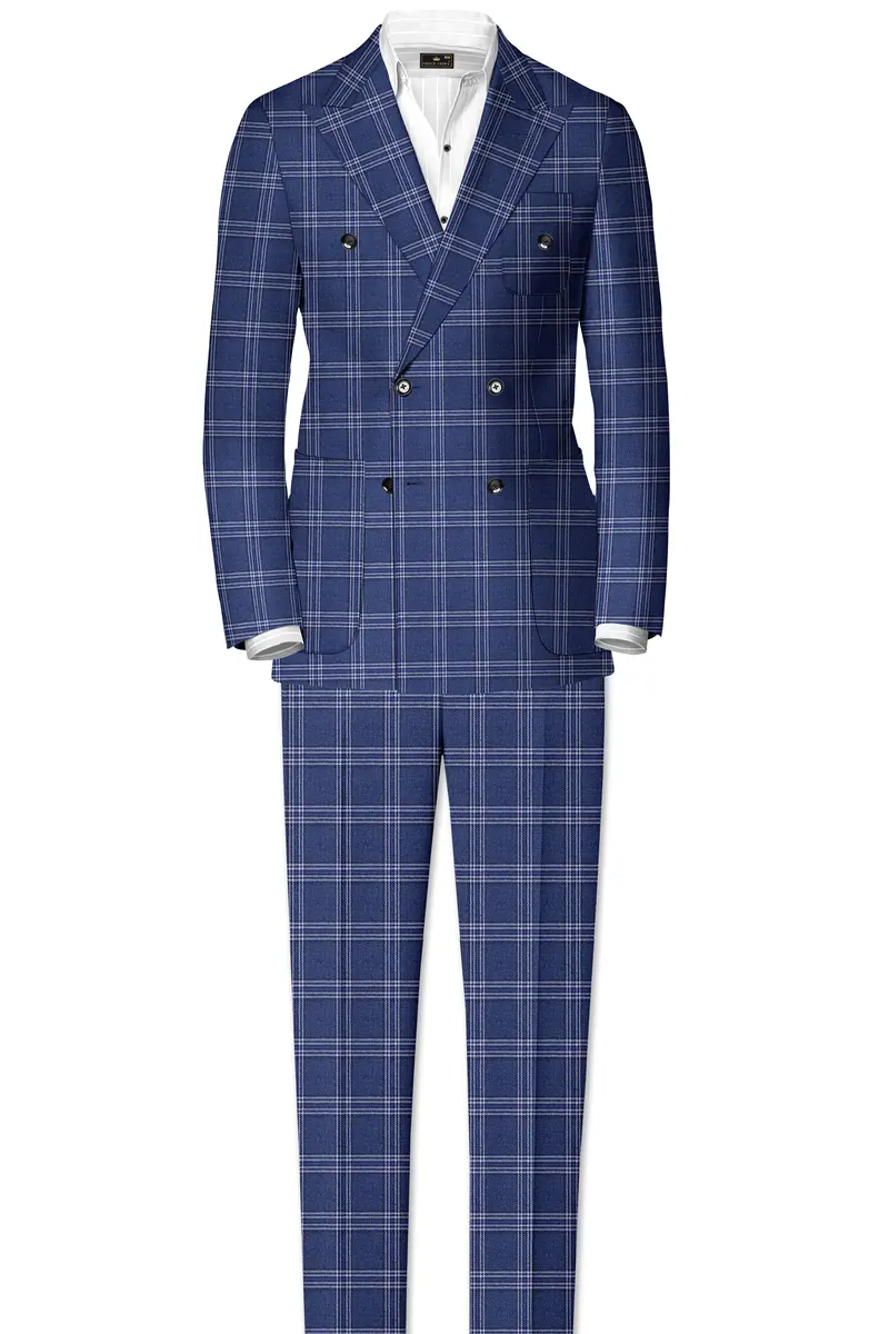 Cloud Blue And White Plaid Tweed Stretchable Waistband Pant 7