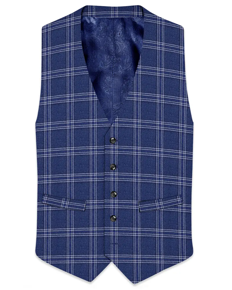 Cloud Blue And White Plaid Tweed Waistcoat 1