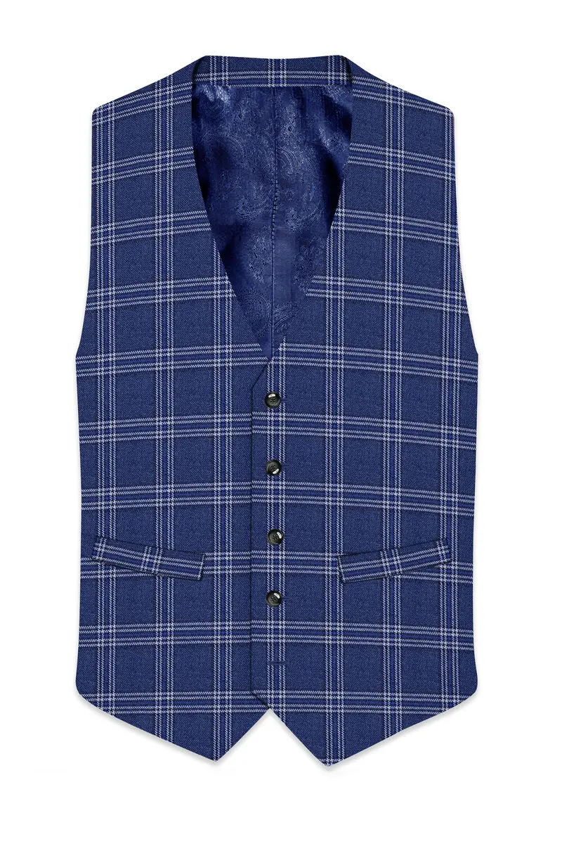 Cloud Blue And White Plaid Tweed Waistcoat 2