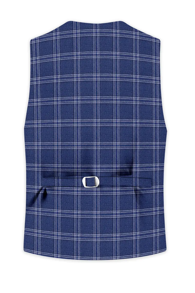 Cloud Blue And White Plaid Tweed Waistcoat 4
