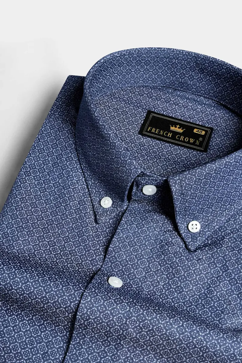 Cloud Burst Blue And Botticelli Blue Printed Chambray Shirt 1