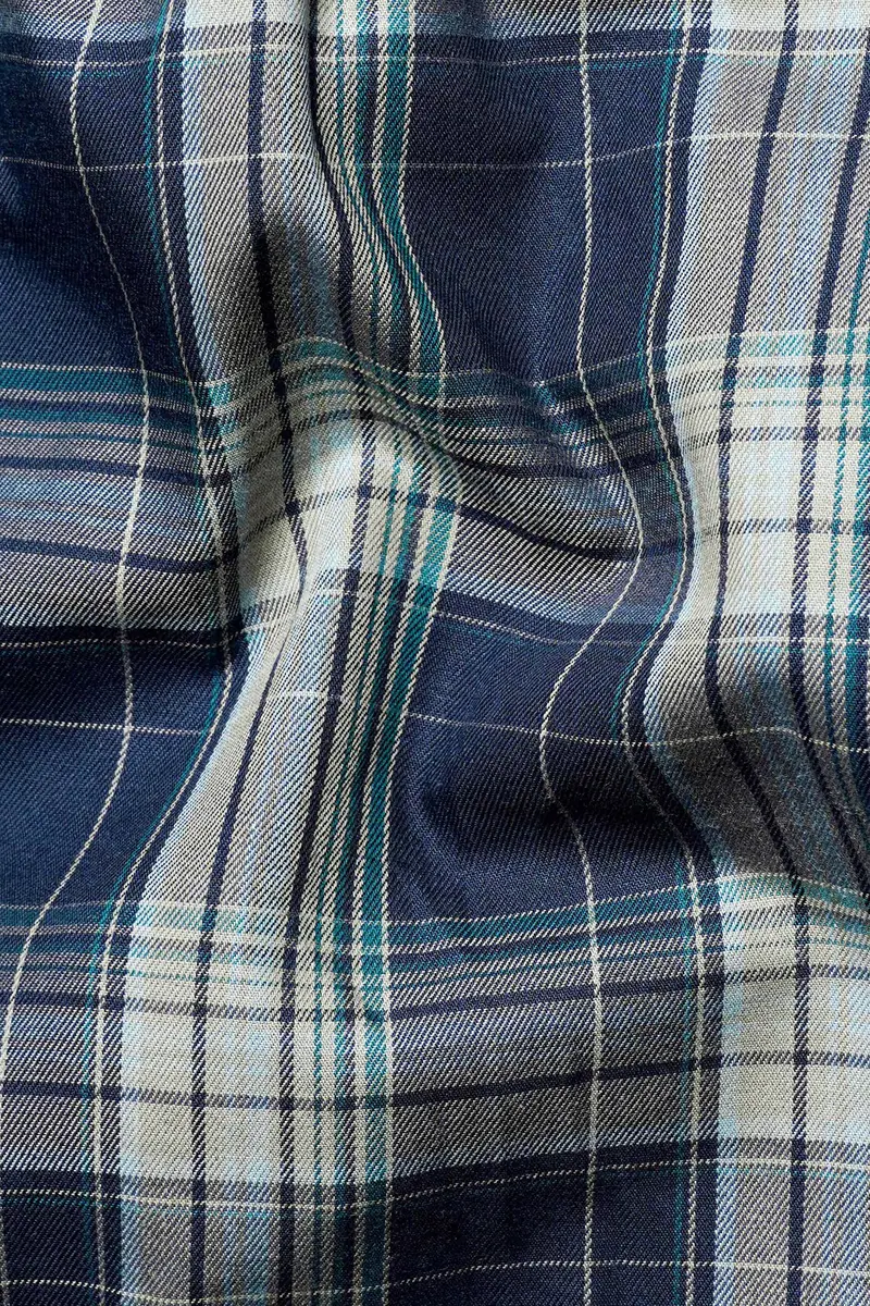 Cloud Burst Blue And Casal Green Twill Plaid Premium Cotton Shirt 2