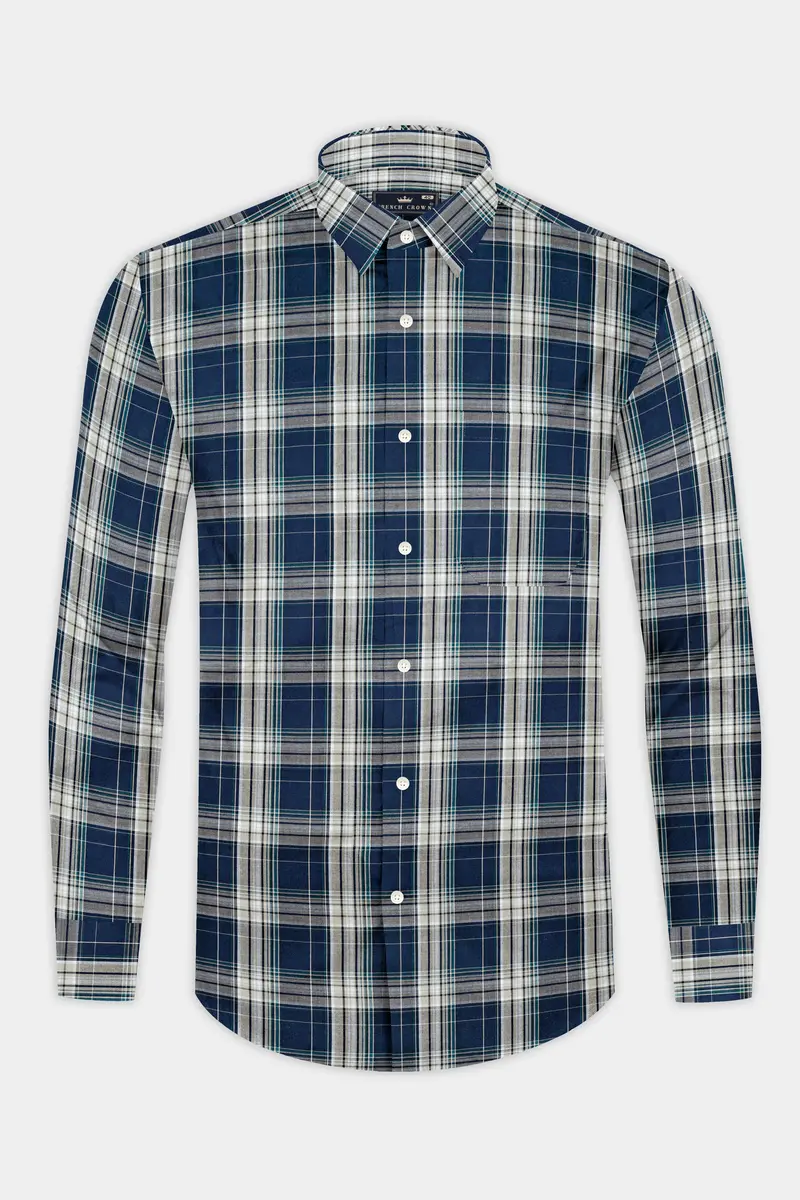 Cloud Burst Blue And Casal Green Twill Plaid Premium Cotton Shirt 4