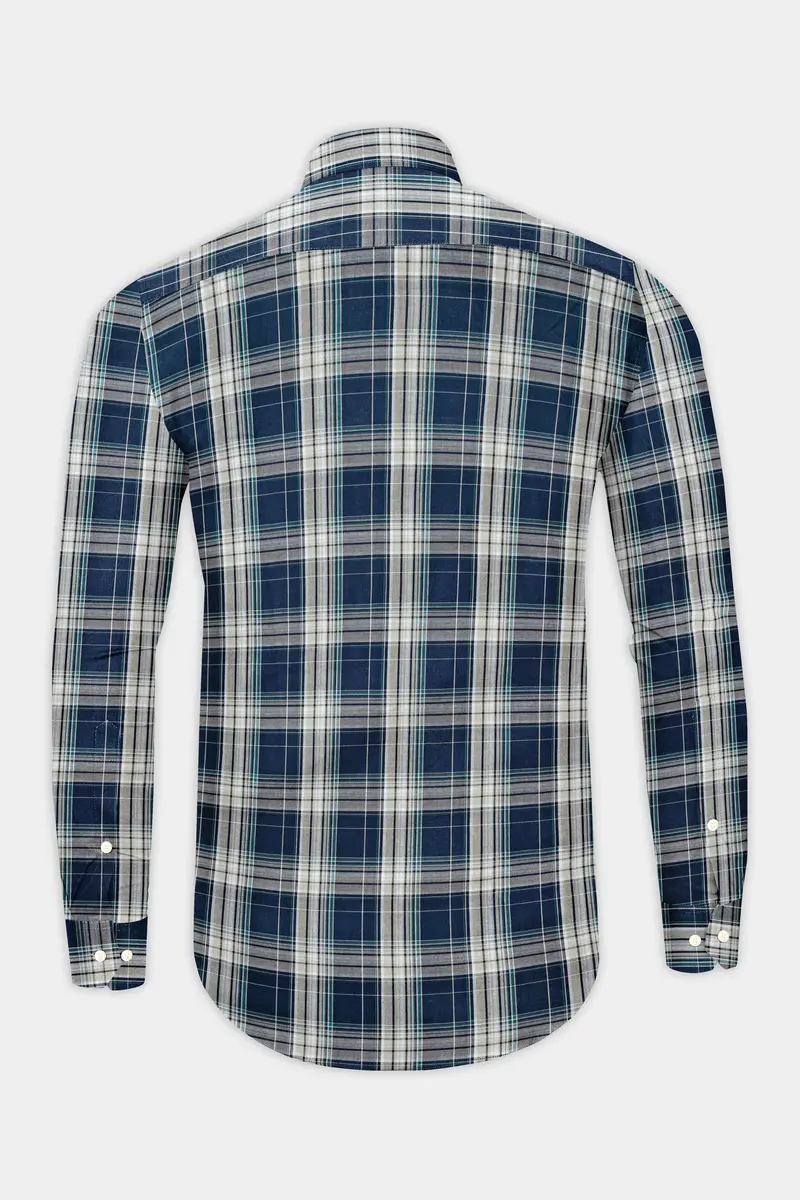Cloud Burst Blue And Casal Green Twill Plaid Premium Cotton Shirt 5