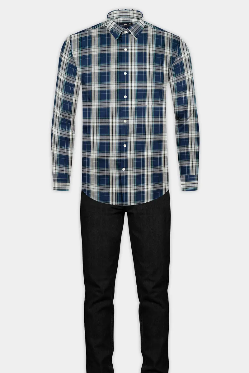 Cloud Burst Blue And Casal Green Twill Plaid Premium Cotton Shirt 6