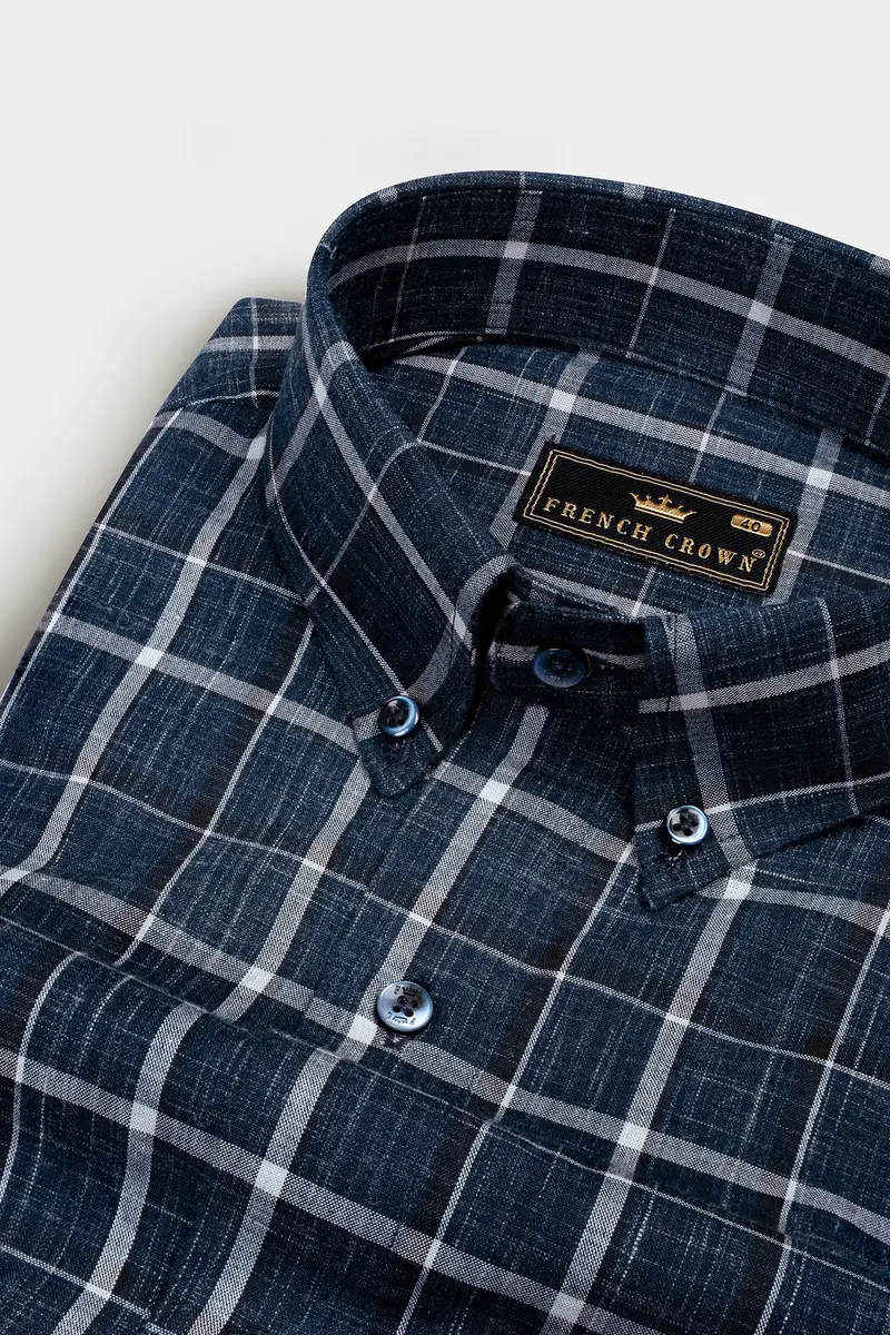Cloud Burst Blue And Jade Black Plaid Chambray Shirt 1
