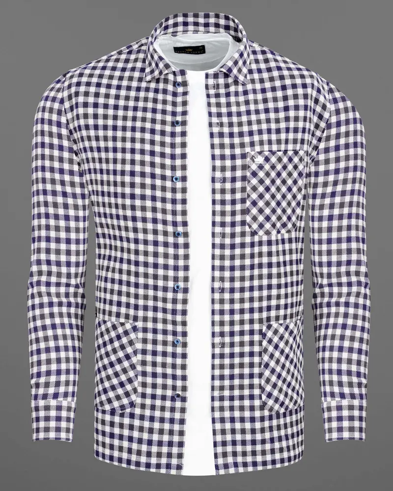 Cloud Burst Blue And White Gingham Heavyweight Twill Premium Cotton Designer Overshirt/Shacket 1