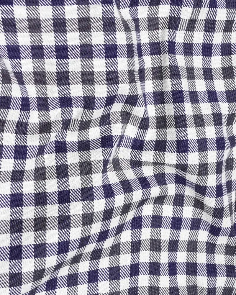 Cloud Burst Blue And White Gingham Heavyweight Twill Premium Cotton Designer Overshirt/Shacket 2