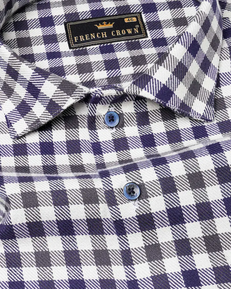 Cloud Burst Blue And White Gingham Heavyweight Twill Premium Cotton Designer Overshirt/Shacket 3