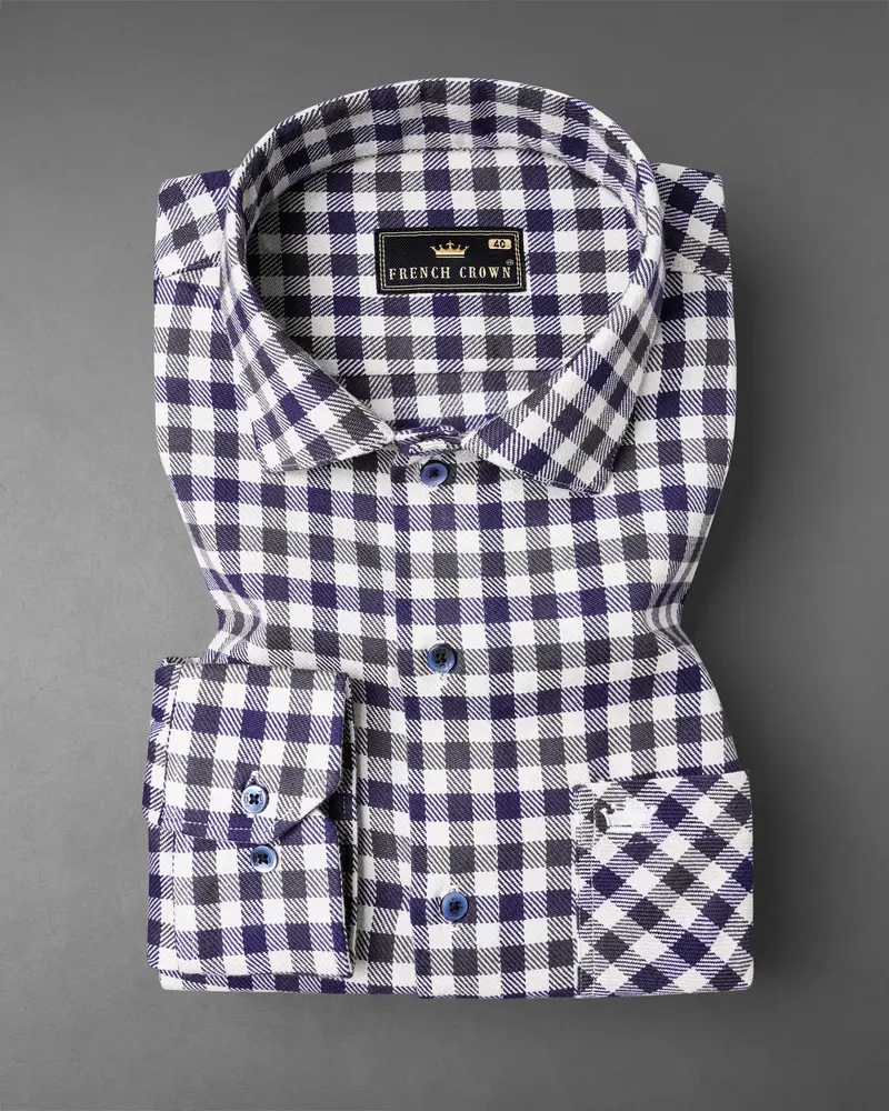 Cloud Burst Blue And White Gingham Heavyweight Twill Premium Cotton Designer Overshirt/Shacket 4