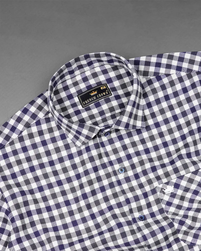 Cloud Burst Blue And White Gingham Heavyweight Twill Premium Cotton Designer Overshirt/Shacket 5
