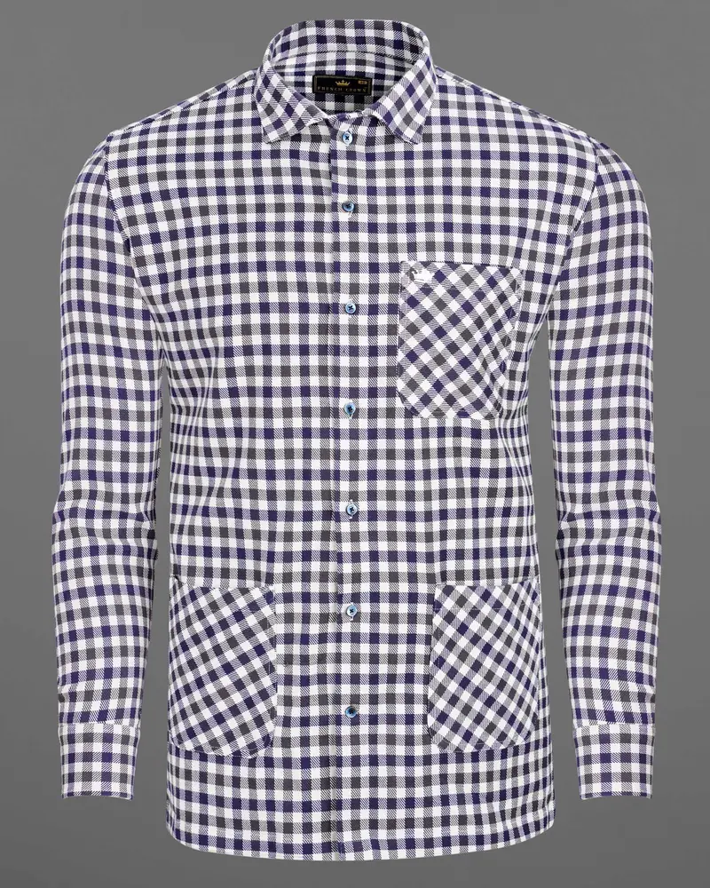 Cloud Burst Blue And White Gingham Heavyweight Twill Premium Cotton Designer Overshirt/Shacket 6
