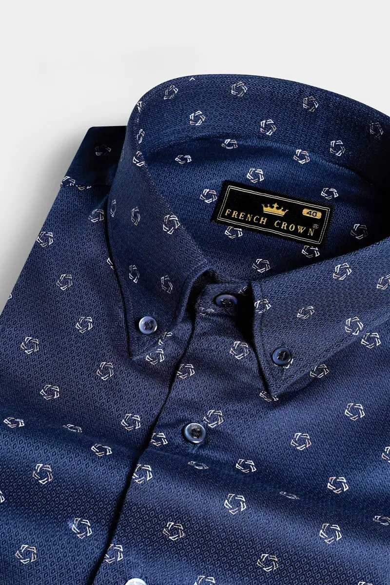 Cloud Burst Blue Dobby Textured Premium Giza Cotton Shirt 1