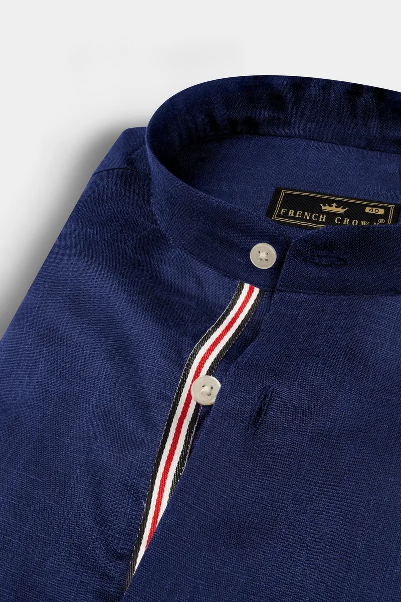 Cloud Burst Blue Luxurious Linen Shirt 1