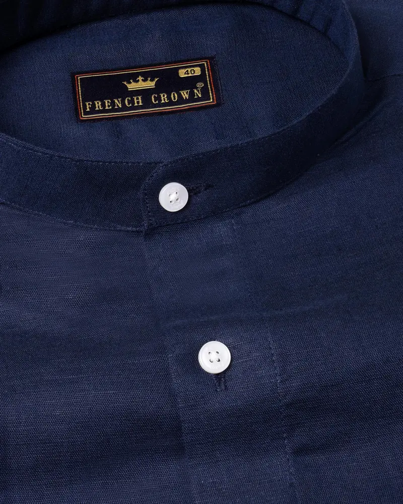 Cloud Burst Blue Luxurious Linen Shirt 1