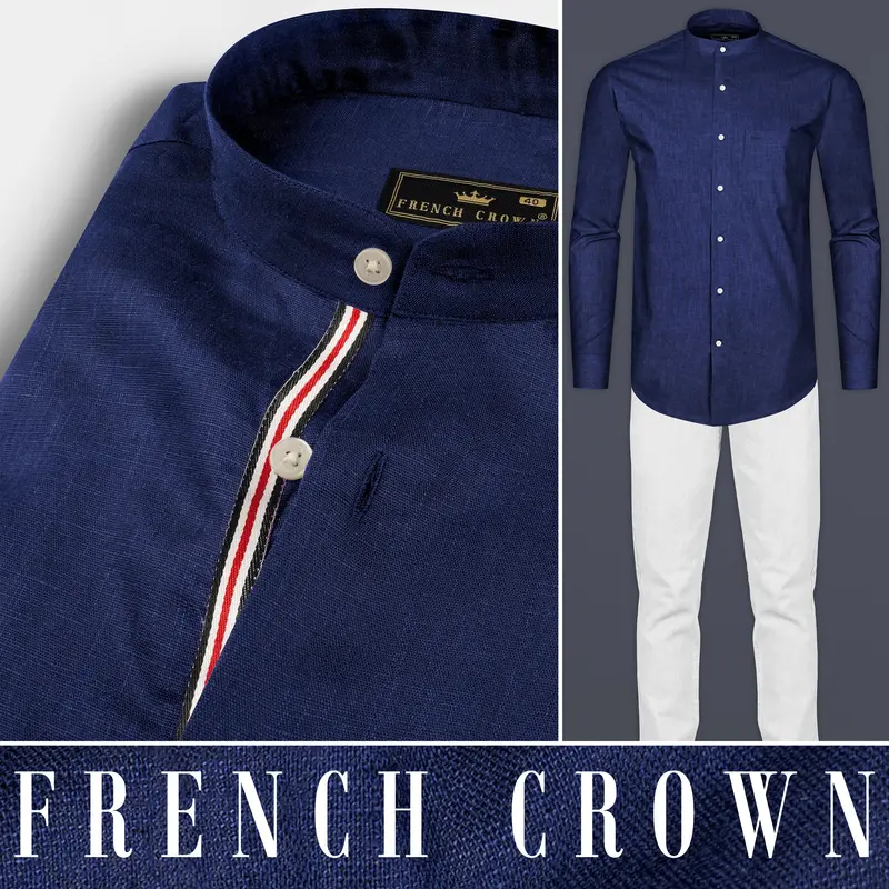 Cloud Burst Blue Luxurious Linen Shirt 9