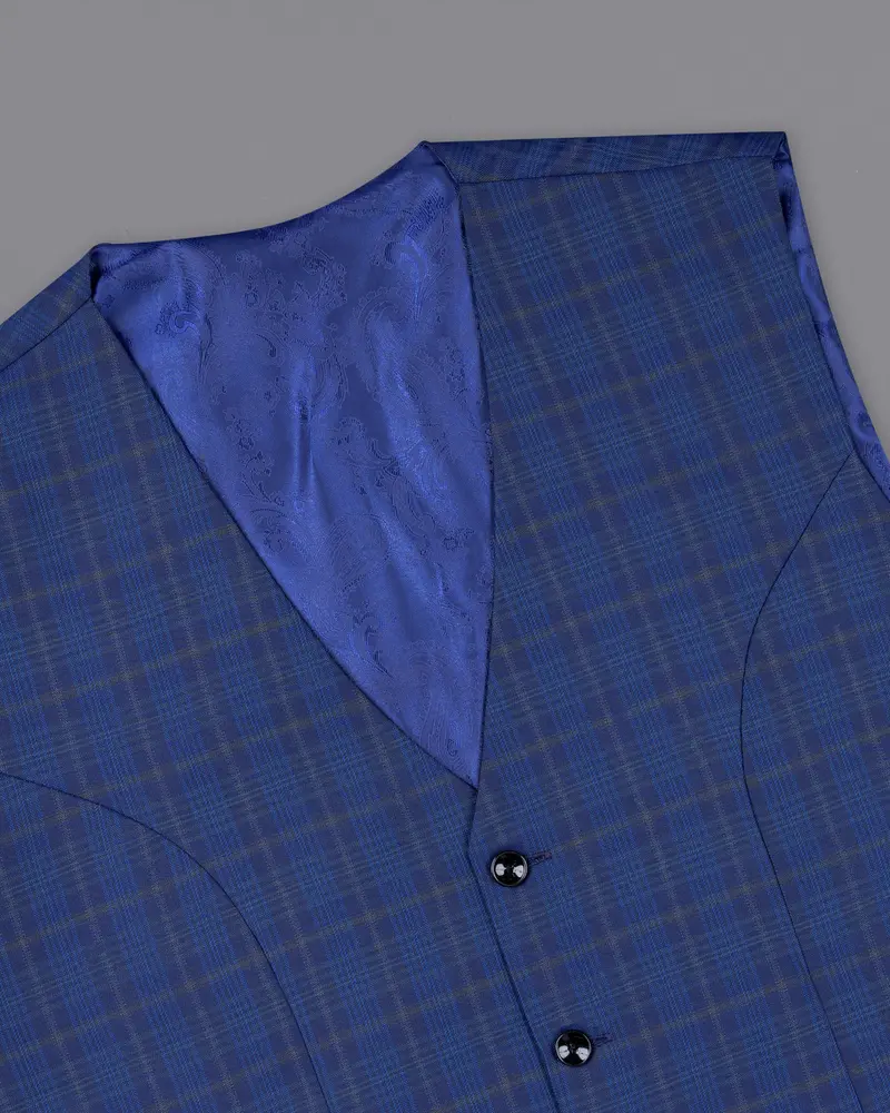 Cloud Burst Blue Plaid Wool Rich Waistcoat 4