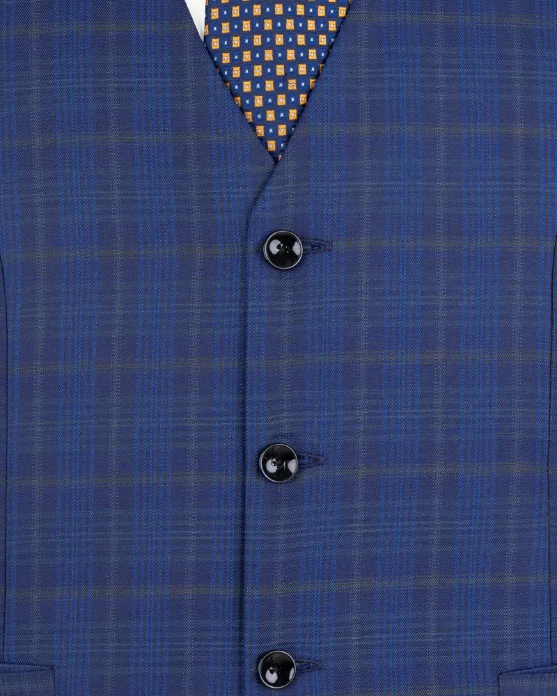 Cloud Burst Blue Plaid Wool Rich Waistcoat 5