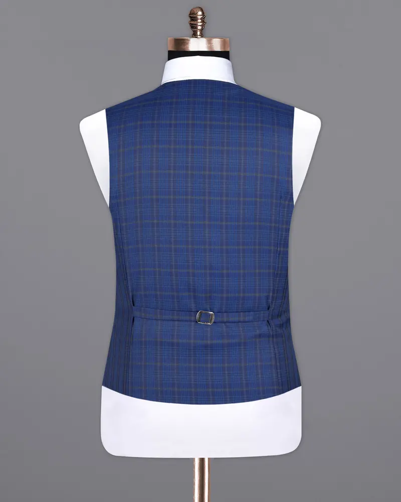 Cloud Burst Blue Plaid Wool Rich Waistcoat 6