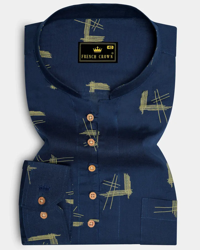 Cloud Burst Blue Printed Luxurious Linen Kurta Shirt 1