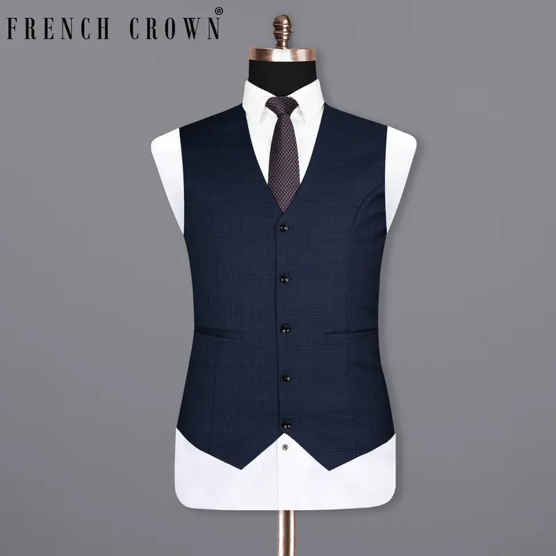 Cloud Burst Blue Super Fine Subtle Checkered Woolrich Waistcoat 1