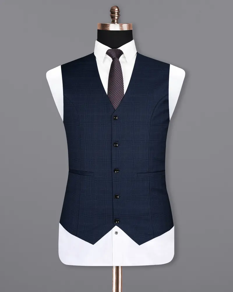 Cloud Burst Blue Super Fine Subtle Checkered Woolrich Waistcoat 2