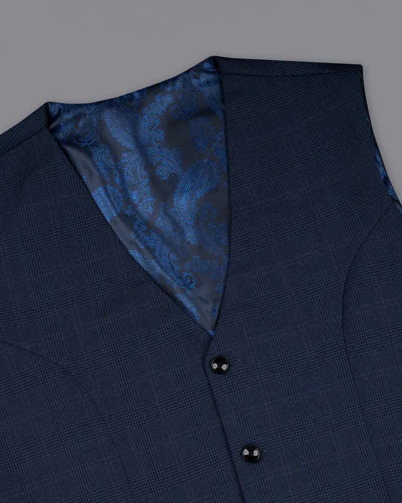 Cloud Burst Blue Super Fine Subtle Checkered Woolrich Waistcoat 4