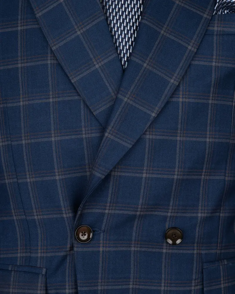 Cloud Burst Blue Super Fine Windowpane Double Breasted Wool Rich Blazer 4