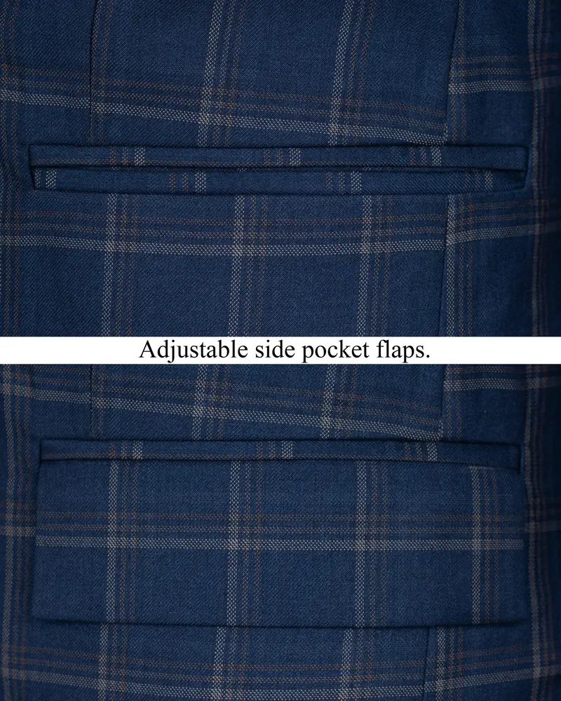 Cloud Burst Blue Super Fine Windowpane Double Breasted Wool Rich Blazer 5