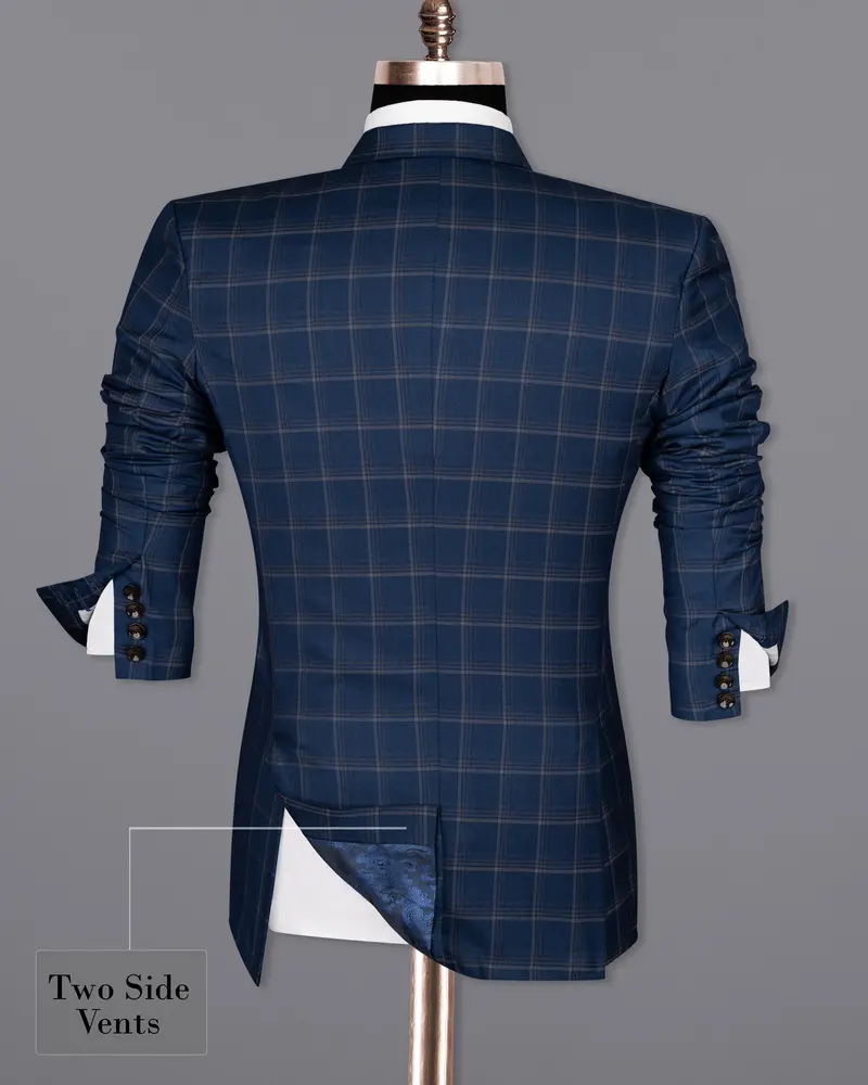 Cloud Burst Blue Super Fine Windowpane Double Breasted Wool Rich Blazer 9