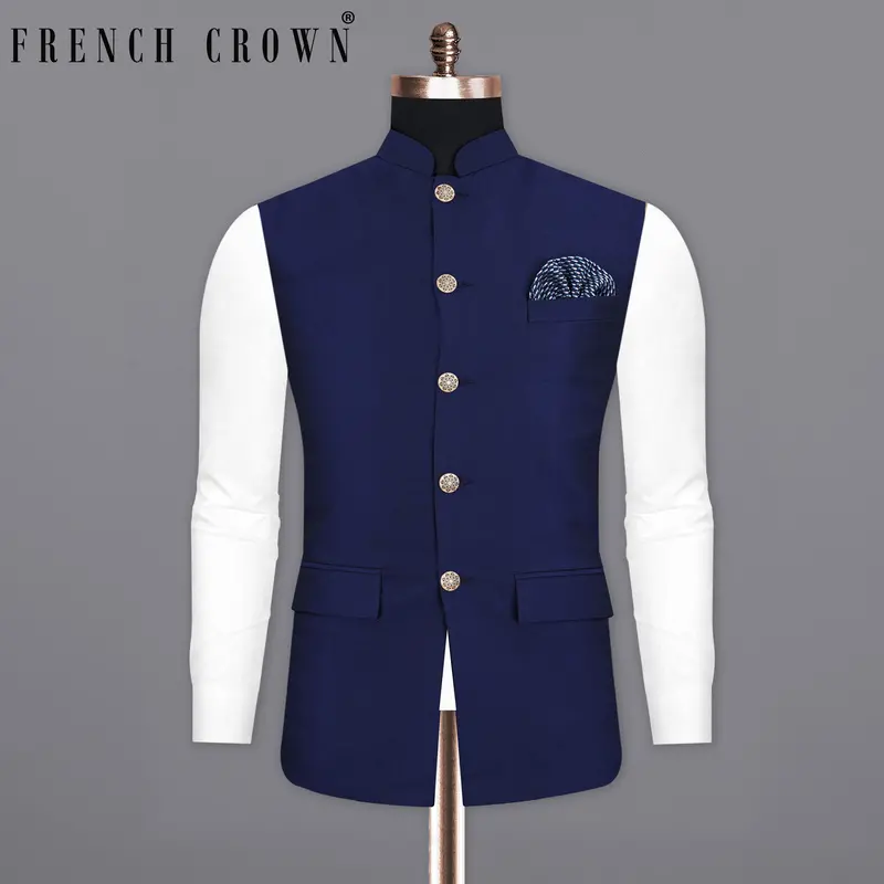 Cloud Burst Blue Textured  Nehru Jacket 1