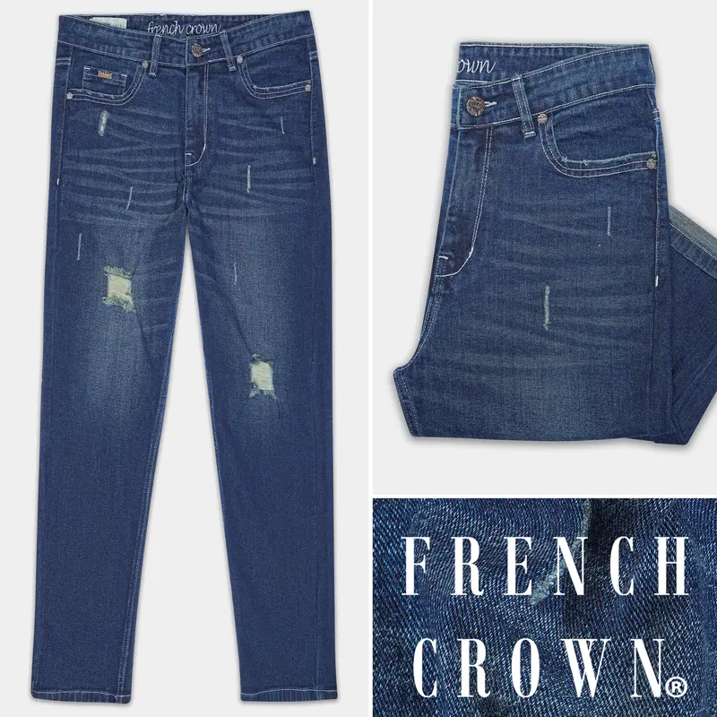 Cloud Burst Blue Whiskering Wash Mildly Distressed Denim 1