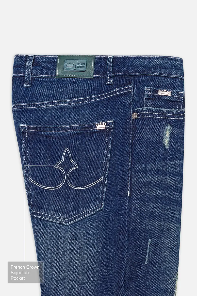 Cloud Burst Blue Whiskering Wash Mildly Distressed Denim 7