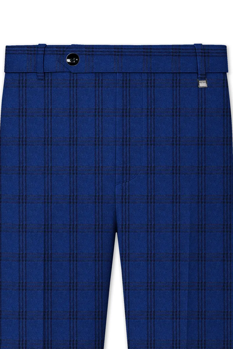 Cloud Burst Blue With Black Plaid Cross Placket Bandhgala Suit 11