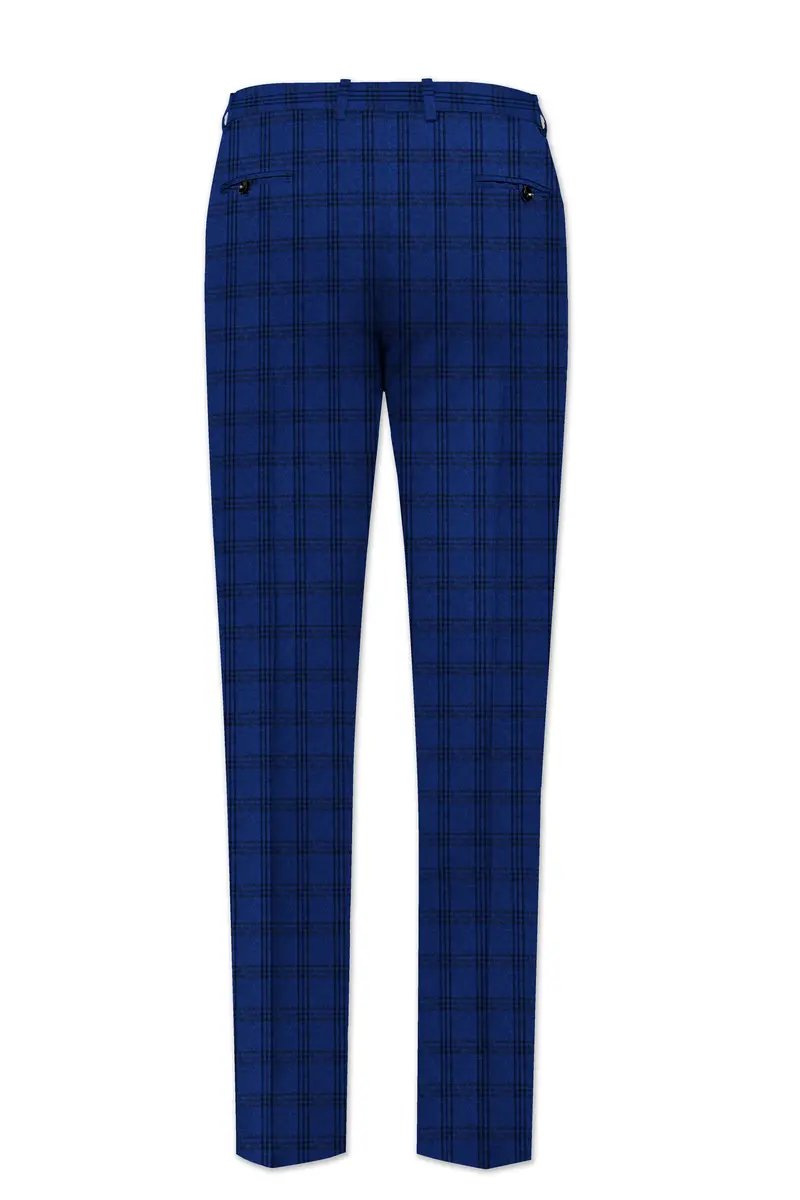 Cloud Burst Blue With Black Plaid Cross Placket Bandhgala Suit 13