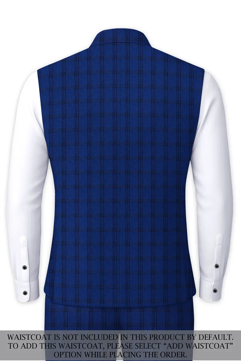 Cloud Burst Blue With Black Plaid Cross Placket Bandhgala Suit 16