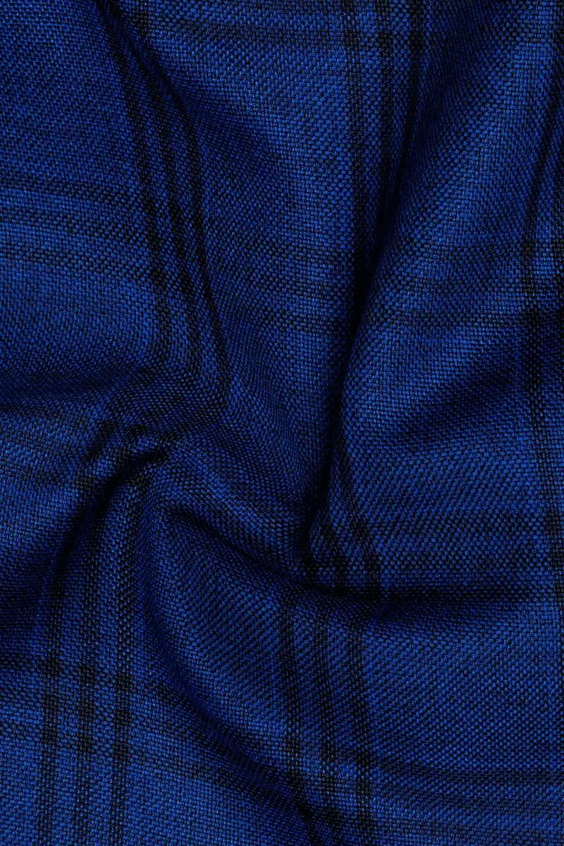 Cloud Burst Blue With Black Plaid Cross Placket Bandhgala Suit 3