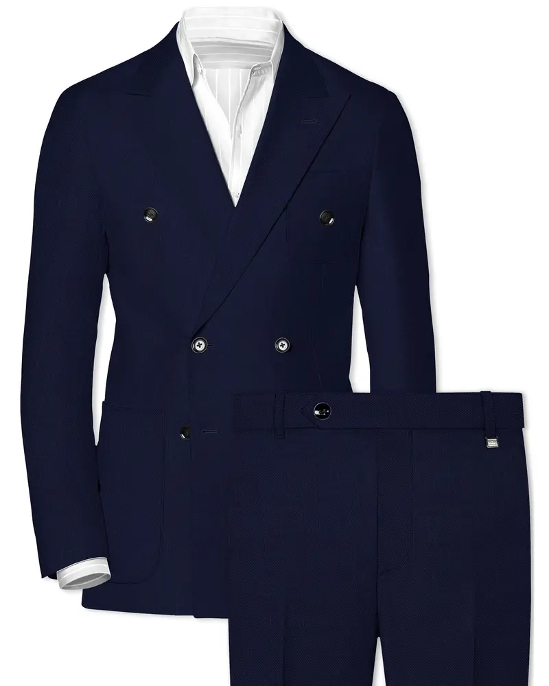 Cloud Burst Blue Wool Rich Double Breasted Sports Suit 1