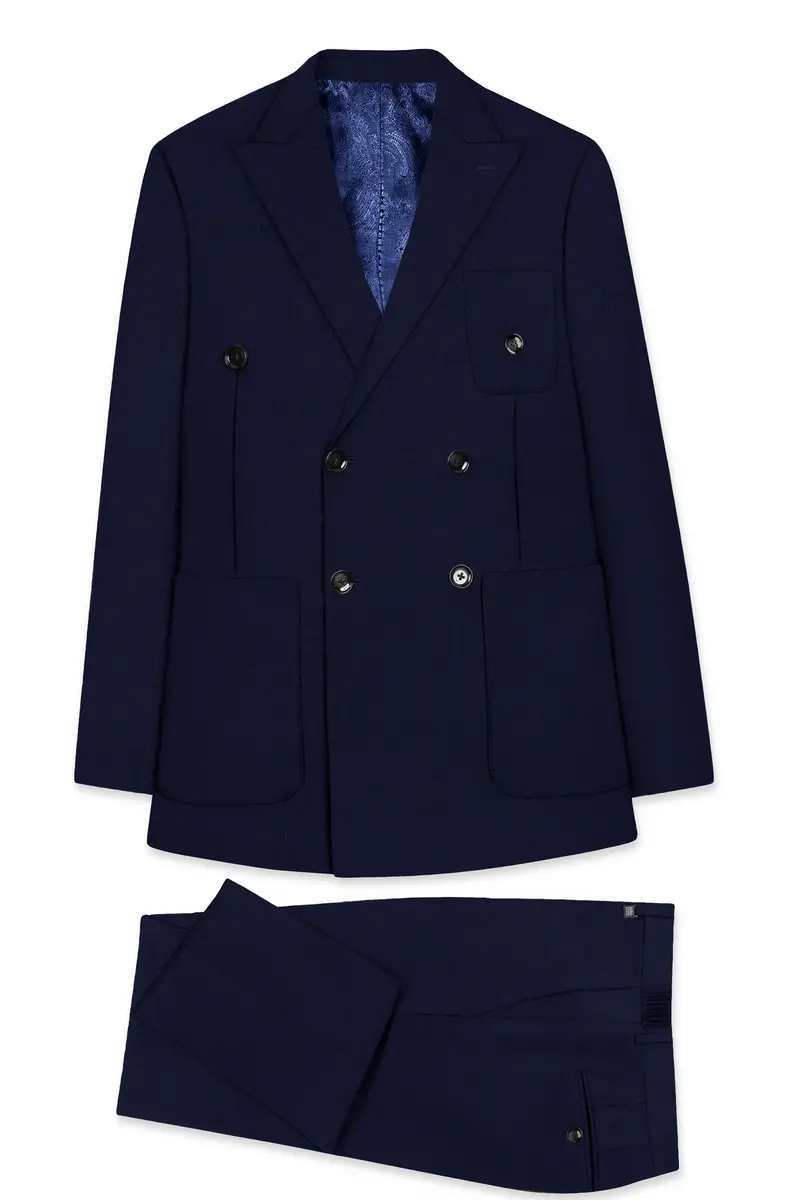 Cloud Burst Blue Wool Rich Double Breasted Sports Suit 11