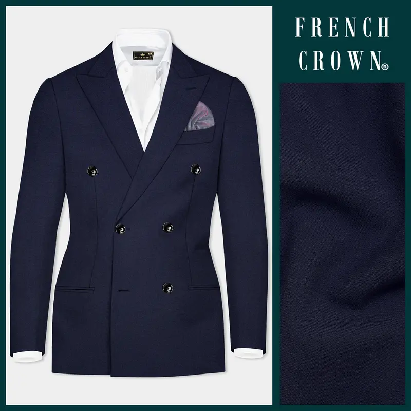 Cloud Burst Blue Wool Rich Double Breasted Stretchable Traveler Blazer 1