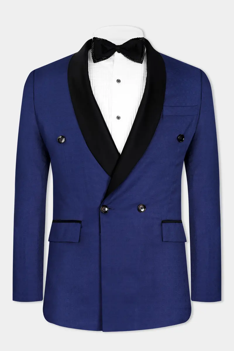 Cloud Burst Blue Wool Rich Double Breasted Tuxedo Designer Blazer 2