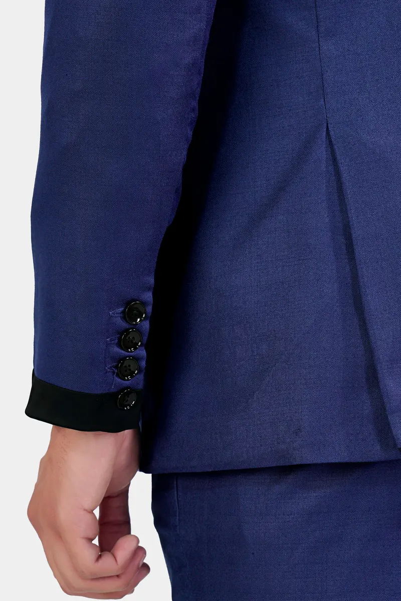 Cloud Burst Blue Wool Rich Double Breasted Tuxedo Designer Blazer 4