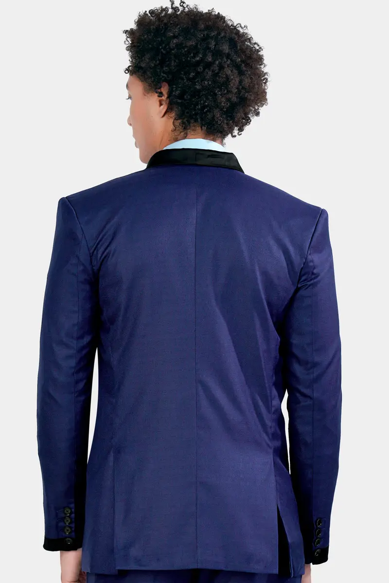 Cloud Burst Blue Wool Rich Double Breasted Tuxedo Designer Blazer 5