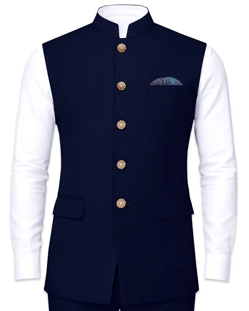 Cloud Burst Blue Wool Rich Nehru Jacket 1