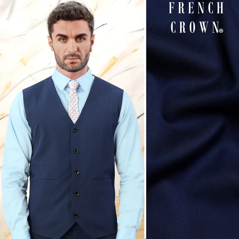 Cloud Burst Blue Wool Rich Stretchable Waistcoat 1