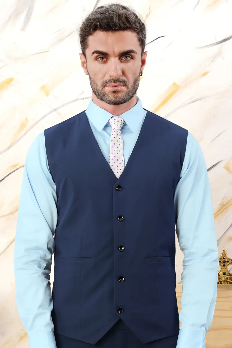 Cloud Burst Blue Wool Rich Stretchable Waistcoat 2