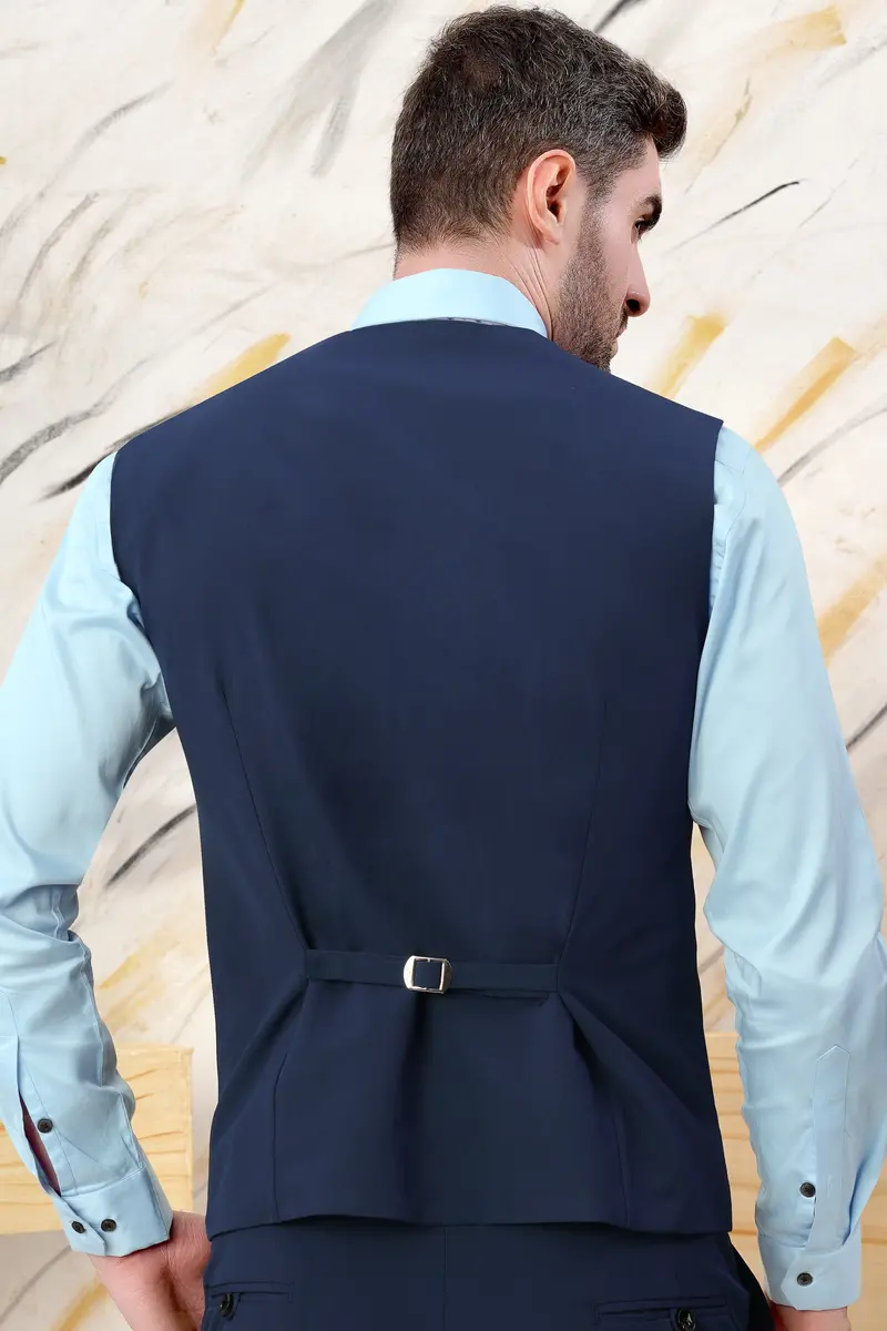Cloud Burst Blue Wool Rich Stretchable Waistcoat 4